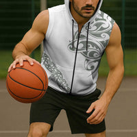 All White Maori Tribal Tattoo Personalised Sleeveless Zip Hoodie Moss Green Polynesian Style LT9 - Polynesian Pride