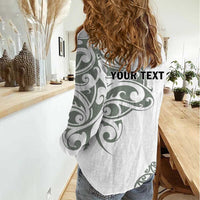 All White Maori Tribal Tattoo Personalised Women Casual Shirt Moss Green Polynesian Style - Polynesian Pride