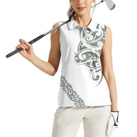 All White Maori Tribal Tattoo Personalised Women Sleeveless Polo Shirt Moss Green Polynesian Style - Polynesian Pride