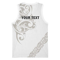 All White Maori Tribal Tattoo Personalised Basketball Jersey Stone Gray Polynesian Style - Polynesian Pride