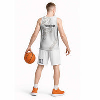All White Maori Tribal Tattoo Personalised Basketball Jersey Stone Gray Polynesian Style - Polynesian Pride