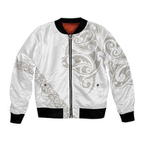 All White Maori Tribal Tattoo Personalised Bomber Jacket Stone Gray Polynesian Style LT9 Unisex Gray - Polynesian Pride