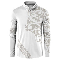 All White Maori Tribal Tattoo Personalised Button Sweatshirt Stone Gray Polynesian Style - Polynesian Pride