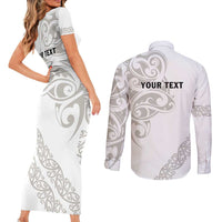 All White Maori Tribal Tattoo Personalised Couples Matching Short Sleeve Bodycon Dress and Long Sleeve Button Shirt Stone Gray Polynesian Style - Polynesian Pride