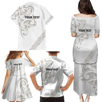 All White Maori Tribal Tattoo Personalised Family Matching Puletasi and Hawaiian Shirt Stone Gray Polynesian Style - Polynesian Pride