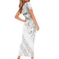 All White Maori Tribal Tattoo Personalised Family Matching Short Sleeve Bodycon Dress and Hawaiian Shirt Stone Gray Polynesian Style - Polynesian Pride
