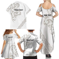 All White Maori Tribal Tattoo Personalised Family Matching Summer Maxi Dress and Hawaiian Shirt Stone Gray Polynesian Style - Polynesian Pride