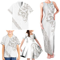 All White Maori Tribal Tattoo Personalised Family Matching Tank Maxi Dress and Hawaiian Shirt Stone Gray Polynesian Style - Polynesian Pride