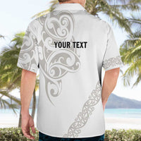All White Maori Tribal Tattoo Personalised Hawaiian Shirt Stone Gray Polynesian Style - Polynesian Pride