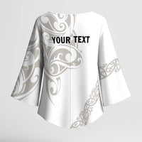 All White Maori Tribal Tattoo Personalised Kimono Sleeve Blouse Stone Gray Polynesian Style - Polynesian Pride