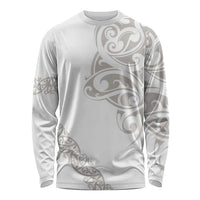 All White Maori Tribal Tattoo Personalised Long Sleeve Shirt Stone Gray Polynesian Style - Polynesian Pride
