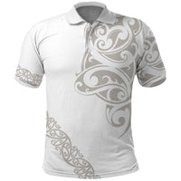 All White Maori Tribal Tattoo Personalised Polo Shirt Stone Gray Polynesian Style - Polynesian Pride