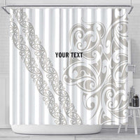 All White Maori Tribal Tattoo Personalised Shower Curtain Stone Gray Polynesian Style - Polynesian Pride