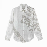 All White Maori Tribal Tattoo Personalised Women Casual Shirt Stone Gray Polynesian Style - Polynesian Pride