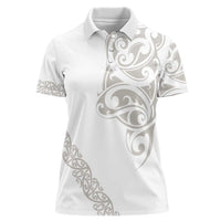 All White Maori Tribal Tattoo Personalised Women Polo Shirt Stone Gray Polynesian Style - Polynesian Pride