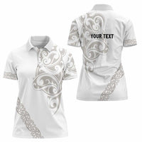 All White Maori Tribal Tattoo Personalised Women Polo Shirt Stone Gray Polynesian Style - Polynesian Pride