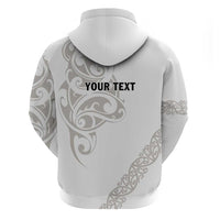 All White Maori Tribal Tattoo Personalised Zip Hoodie Stone Gray Polynesian Style - Polynesian Pride