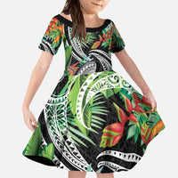 Polynesian Pacific Rugby Tribal Family Matching Off The Shoulder Long Sleeve Dress and Hawaiian Shirt Tropical Vibe