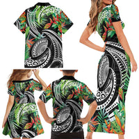Polynesian Pacific Rugby Tribal Family Matching Short Sleeve Bodycon Dress and Hawaiian Shirt Tropical Vibe