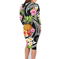 Hau'oli Makahiki Hou Family Matching Long Sleeve Bodycon Dress and Hawaiian Shirt Aloha Pineapple Tropical Vibe