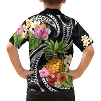 Hau'oli Makahiki Hou Family Matching Off The Shoulder Long Sleeve Dress and Hawaiian Shirt Aloha Pineapple Tropical Vibe LT9 - Polynesian Pride