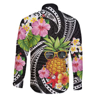Hau'oli Makahiki Hou Family Matching Off The Shoulder Long Sleeve Dress and Hawaiian Shirt Aloha Pineapple Tropical Vibe LT9 - Polynesian Pride