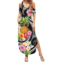 Hau'oli Makahiki Hou Family Matching Summer Maxi Dress and Hawaiian Shirt Aloha Pineapple Tropical Vibe