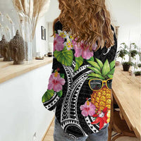 Hau'oli Makahiki Hou Women Casual Shirt Aloha Pineapple Tropical Vibe LT9 - Polynesian Pride