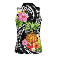 Hau'oli Makahiki Hou Women Sleeveless Polo Shirt Aloha Pineapple Tropical Vibe LT9 - Polynesian Pride