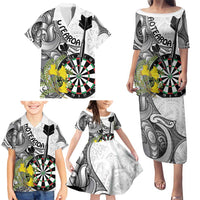 Personalised New Zealand Darts Family Matching Puletasi and Hawaiian Shirt Kowhai Floral with Maori Tattoo