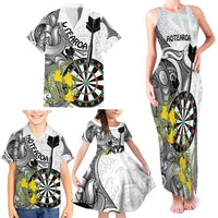 Personalised New Zealand Darts Family Matching Tank Maxi Dress and Hawaiian Shirt Kowhai Floral with Maori Tattoo