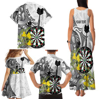 Personalised New Zealand Darts Family Matching Tank Maxi Dress and Hawaiian Shirt Kowhai Floral with Maori Tattoo