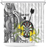 Personalised New Zealand Darts Shower Curtain Kowhai Floral with Maori Tattoo LT9 Black - Polynesian Pride