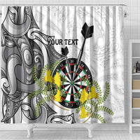 Personalised New Zealand Darts Shower Curtain Kowhai Floral with Maori Tattoo LT9 - Polynesian Pride