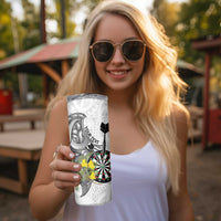 Personalised New Zealand Darts Skinny Tumbler Kowhai Floral with Maori Tattoo LT9 - Polynesian Pride