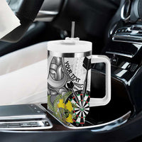 Personalised New Zealand Darts Tumbler With Handle Kowhai Floral with Maori Tattoo LT9 - Polynesian Pride