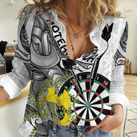 Personalised New Zealand Darts Women Casual Shirt Kowhai Floral with Maori Tattoo LT9 Female Black - Polynesian Pride