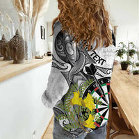 Personalised New Zealand Darts Women Casual Shirt Kowhai Floral with Maori Tattoo LT9 - Polynesian Pride