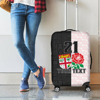 Custom Fiji England Rugby Luggage Cover Tapa Pattern and Rose Flower World Cup 2023 LT9 - Polynesian Pride