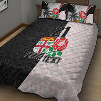 Custom Fiji England Rugby Quilt Bed Set Tapa Pattern and Rose Flower World Cup 2023 LT9 - Polynesian Pride
