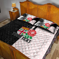 Custom Fiji England Rugby Quilt Bed Set Tapa Pattern and Rose Flower World Cup 2023 LT9 - Polynesian Pride