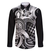 Aloha Black Tribal Honu Tattoo Family Matching Long Sleeve Bodycon Dress and Hawaiian Shirt