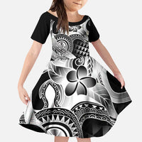 Aloha Black Tribal Honu Tattoo Family Matching Puletasi and Hawaiian Shirt LT9 Daughter's Dress Black - Polynesian Pride