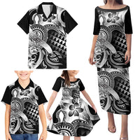 Aloha Black Tribal Honu Tattoo Family Matching Puletasi and Hawaiian Shirt LT9 - Polynesian Pride
