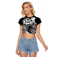 Aloha Black Tribal Honu Tattoo Raglan Cropped T Shirt LT9 Female Black - Polynesian Pride