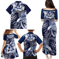 Aloha Blue Tribal Honu Tattoo Family Matching Puletasi and Hawaiian Shirt LT9 - Polynesian Pride