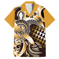 Aloha Gold Tribal Honu Tattoo Family Matching Puletasi and Hawaiian Shirt