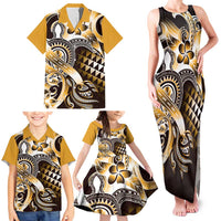 Aloha Gold Tribal Honu Tattoo Family Matching Tank Maxi Dress and Hawaiian Shirt