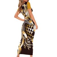 Aloha Gold Tribal Honu Tattoo Short Sleeve Bodycon Dress
