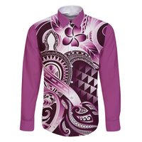 Aloha Pink Tribal Honu Tattoo Family Matching Puletasi and Hawaiian Shirt LT9 Dad's Shirt - Long Sleeve Pink - Polynesian Pride